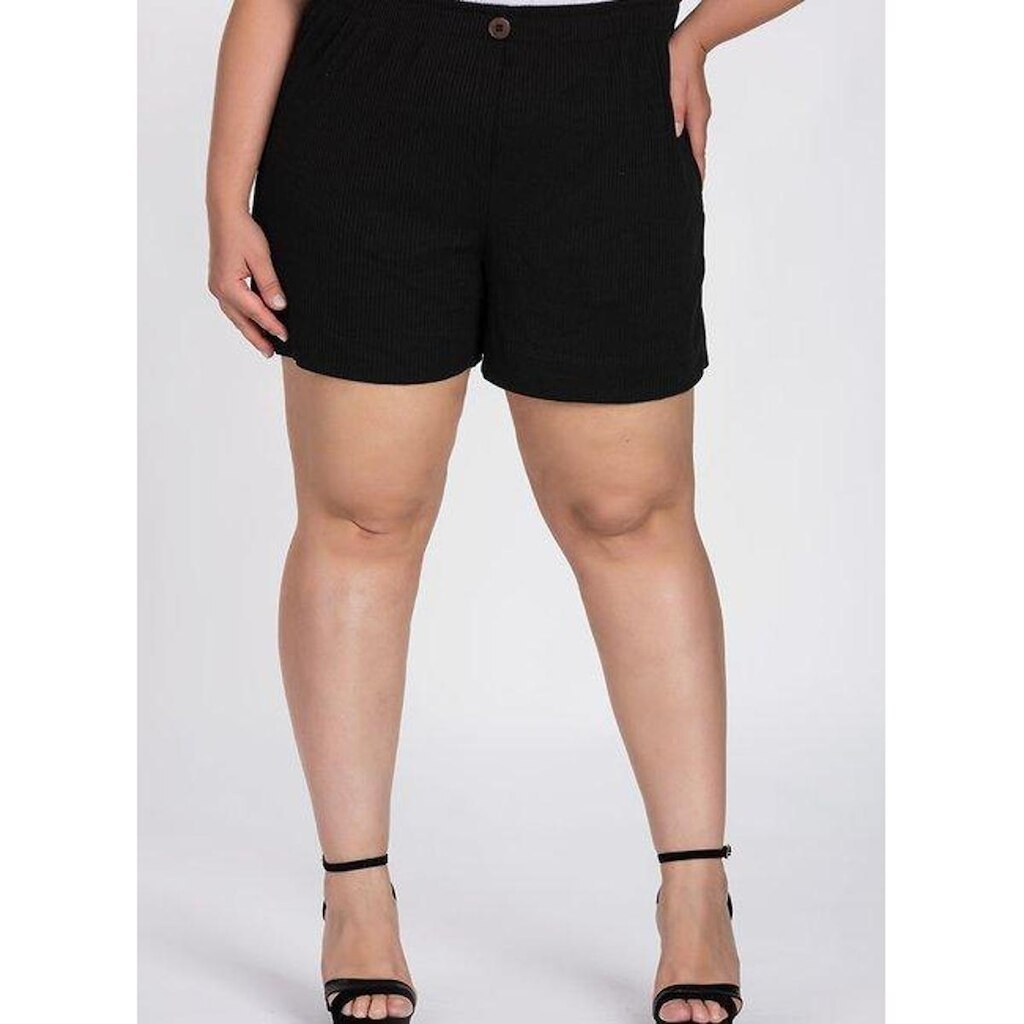 Bermuda Feminina Plus Size Ribana Canelada Botão Fake - Serena