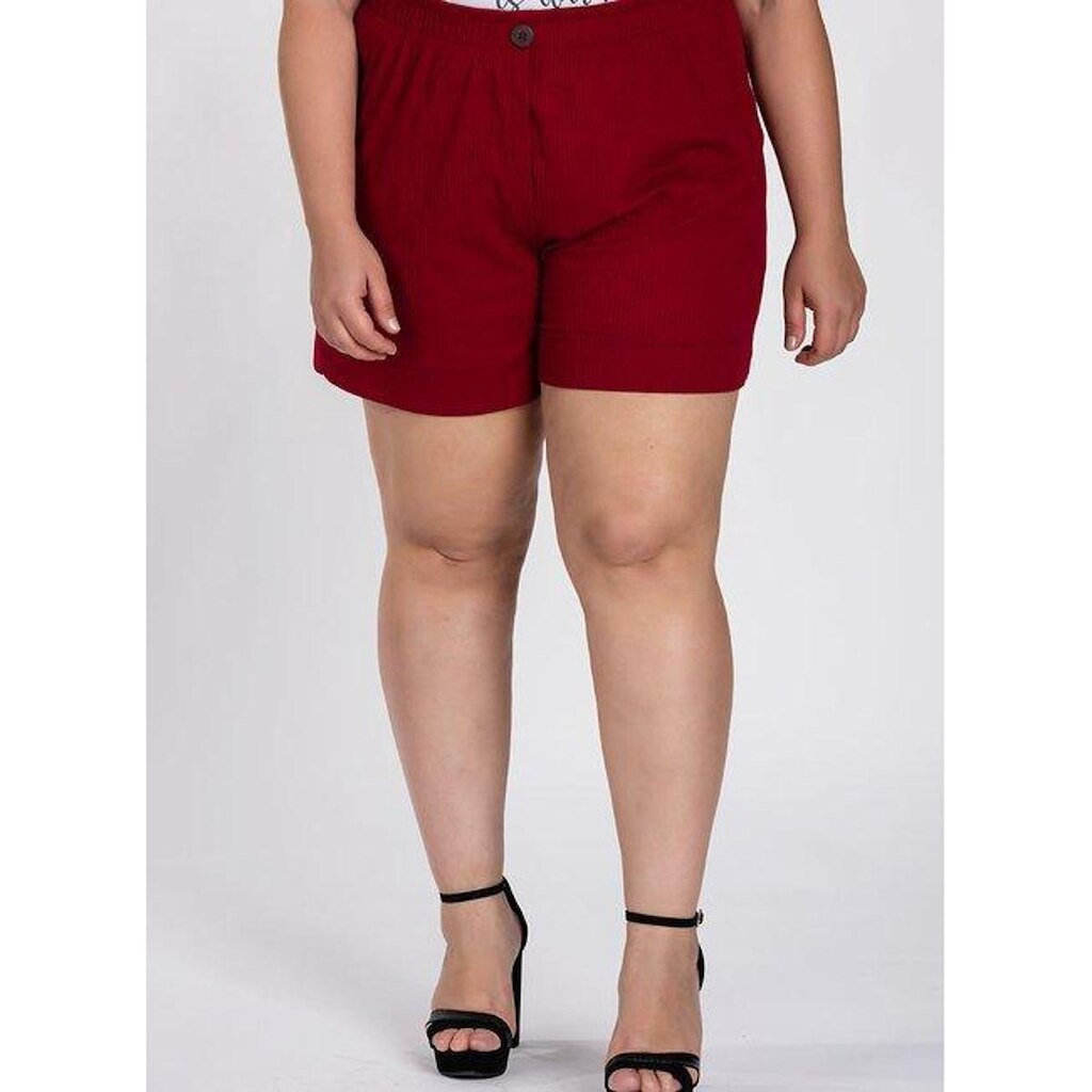 Bermuda Feminina Plus Size Ribana Canelada Botão Fake - Serena