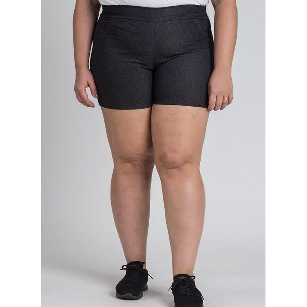 Bermuda Feminina Plus Size Sarja Cós Elástico Atrás Bolsos Fake -Serena