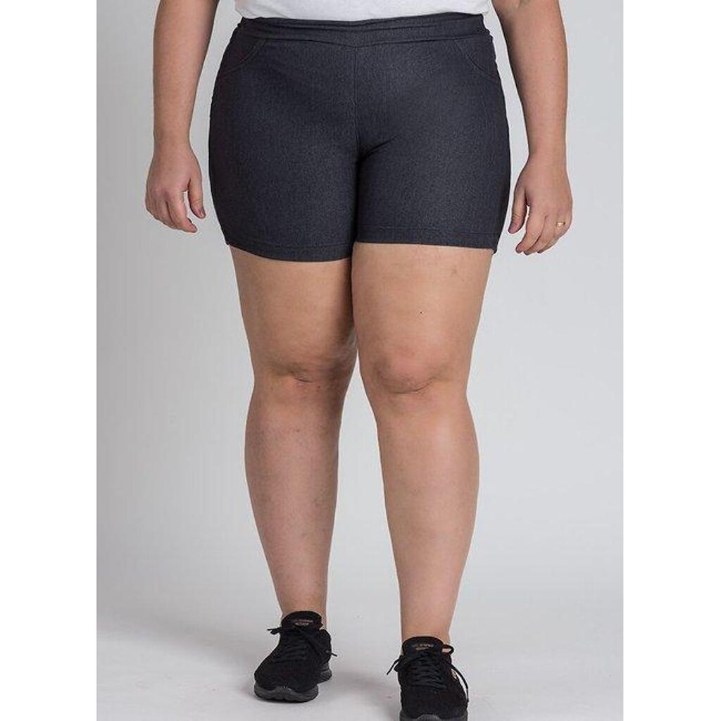 Bermuda Feminina Plus Size Sarja Cós Elástico Atrás Bolsos Fake -Serena