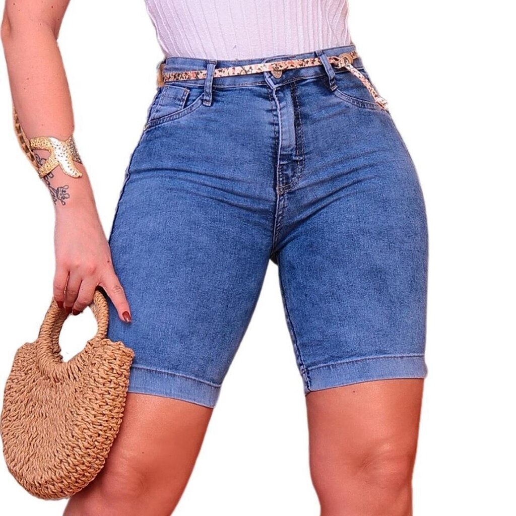 Bermuda Feminina Sarja Meia Coxa Casual Confortável
