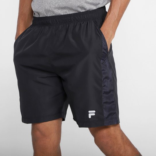 Bermuda Fila Side Block Masculina - Preto+Chumbo Menor preço em Bermuda Fila Side Block Masculina - Preto+Chumbo