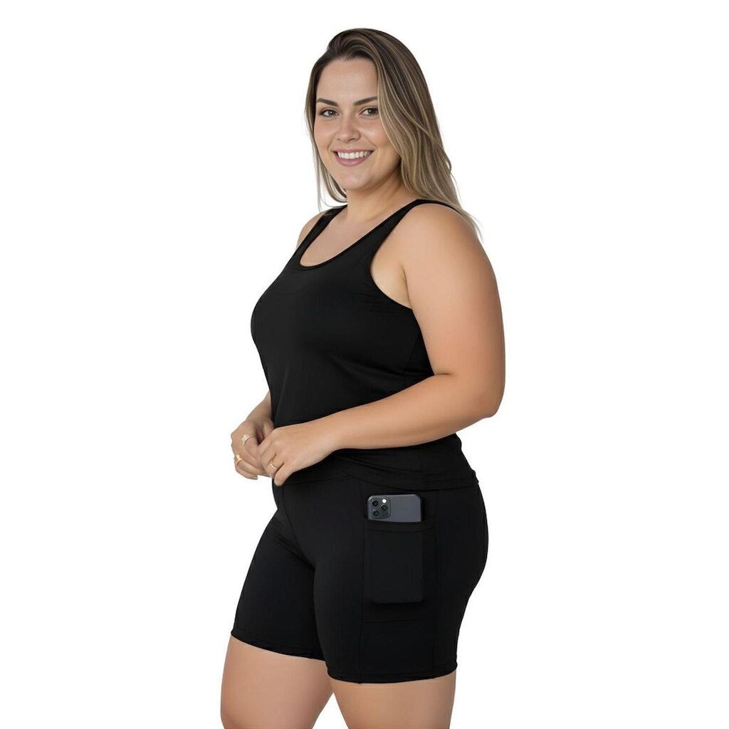 Bermuda Fitness Com Bolsos Laterais Para Plus Size