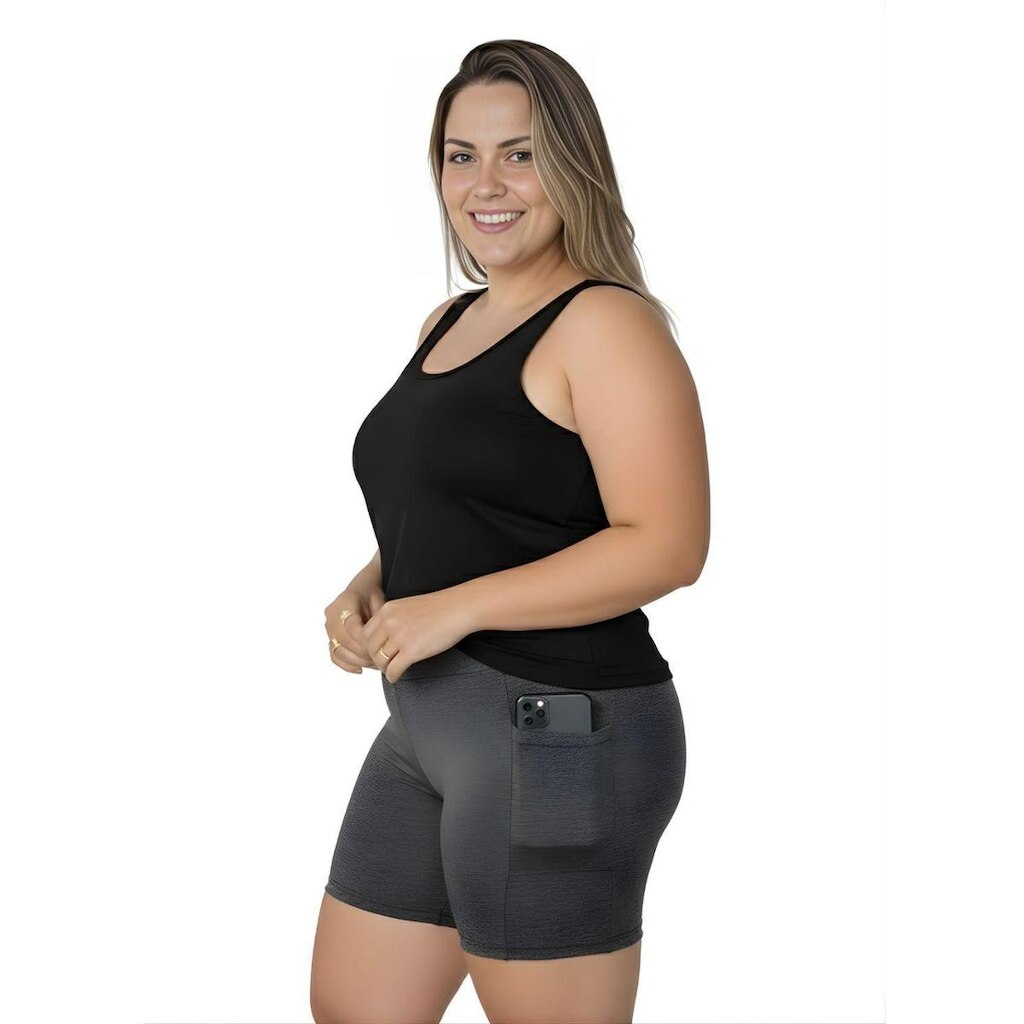 Bermuda Fitness Com Bolsos Laterais Para Plus Size