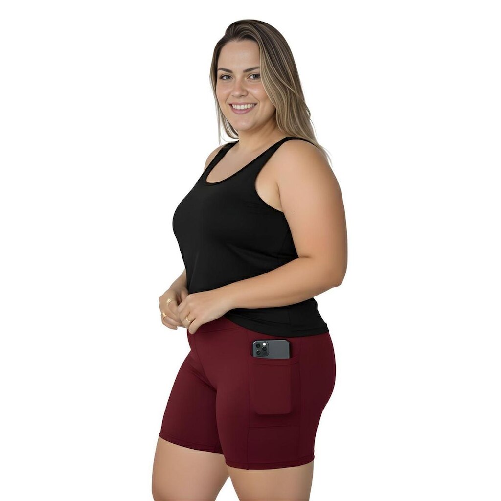 Bermuda Fitness Com Bolsos Laterais Para Plus Size