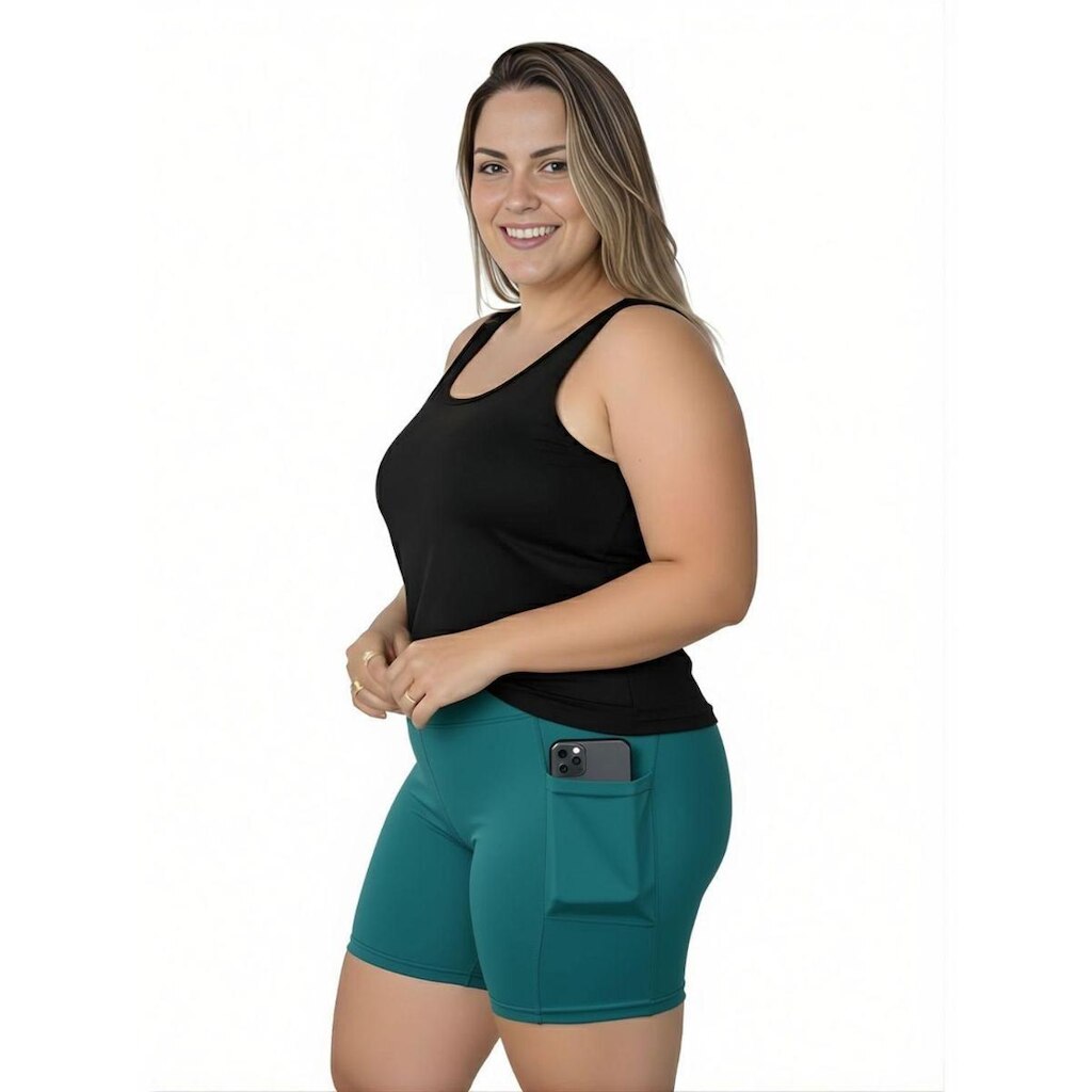 Bermuda Fitness Com Bolsos Laterais Para Plus Size