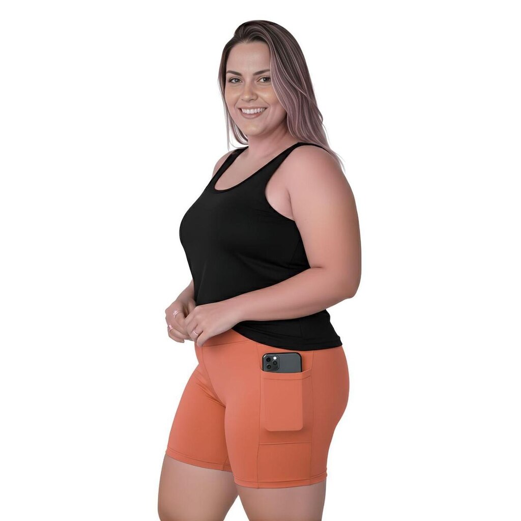 Bermuda Fitness Com Bolsos Laterais Para Plus Size