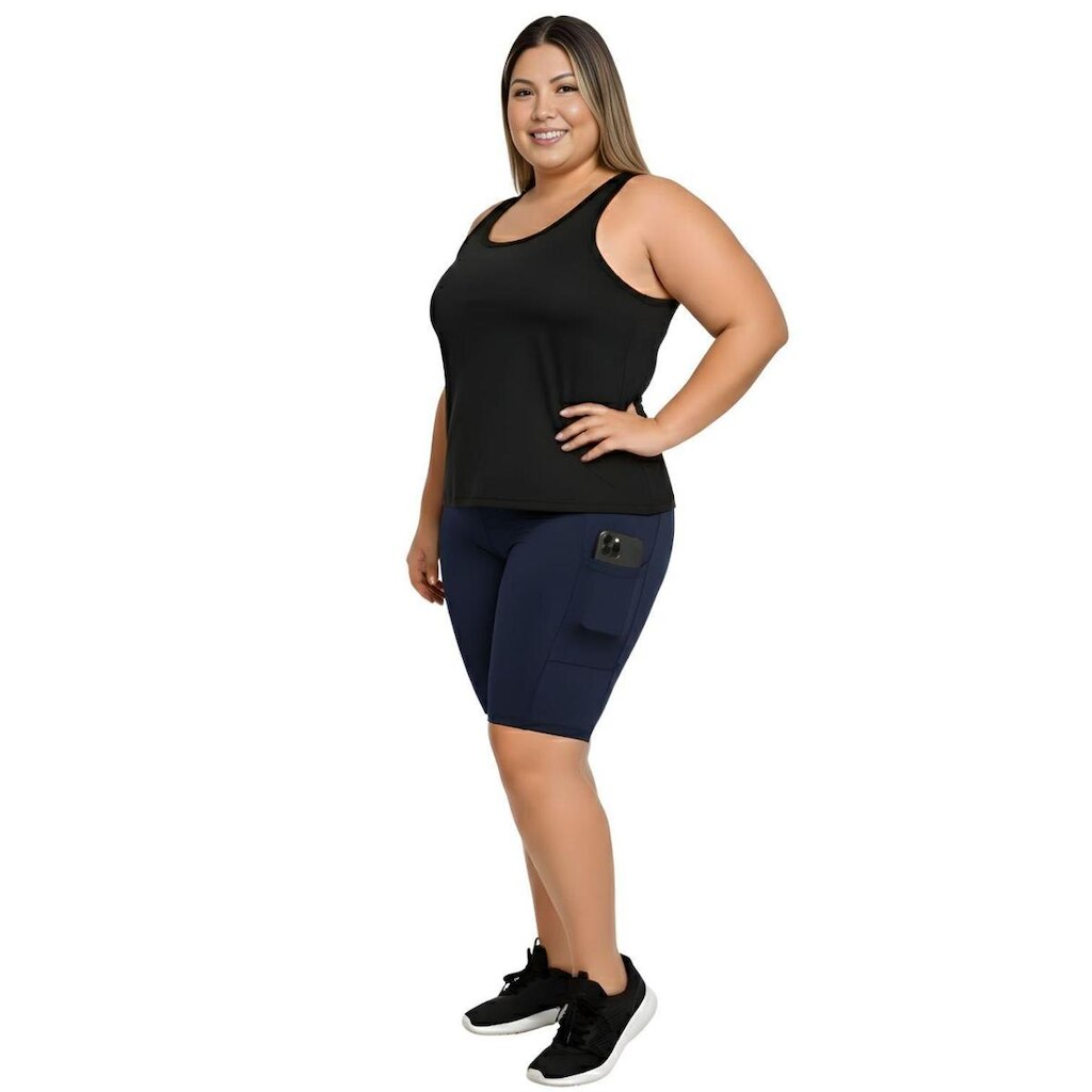 Bermuda Fitness Com Bolsos Laterais Plus Size