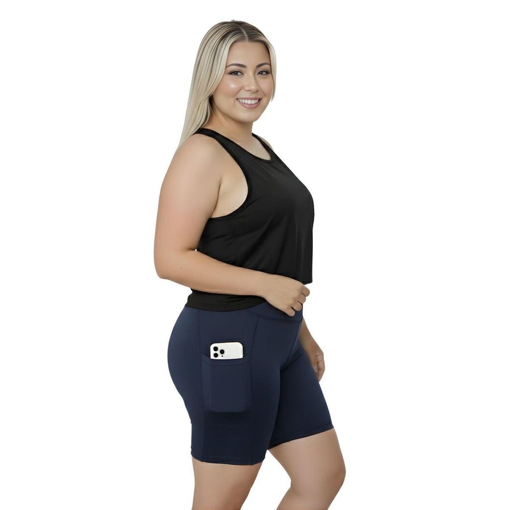 Bermuda Fitness Com Bolsos Laterais Plus Size