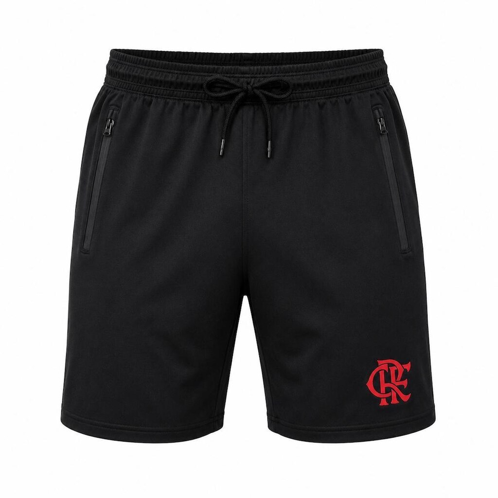 Bermuda Flamengo Masculina Poliamida Preta Com Escudo Tpu