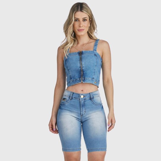 Bermuda HNO Jeans Ciclista Feminina - Azul Menor preço em Bermuda HNO Jeans Ciclista Feminina - Azul