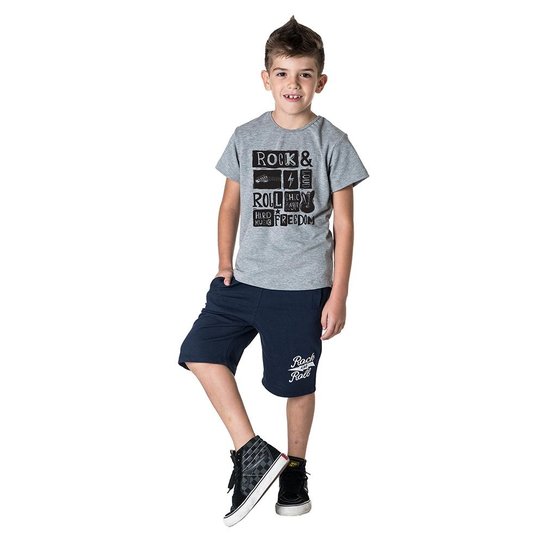 Bermuda Infantil Comfy Rock And Roll Masculino - Marinho