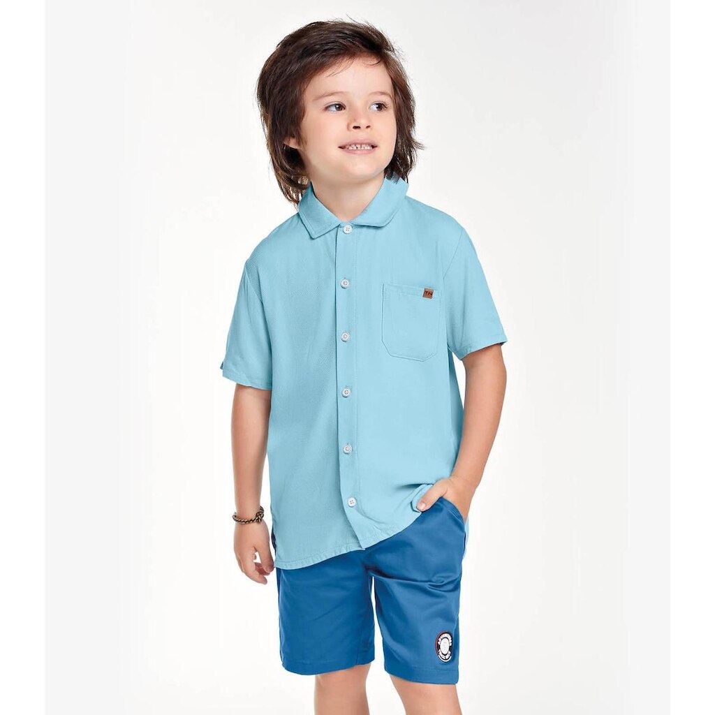 Bermuda Infantil Em Sarja Trick Nick Azul
