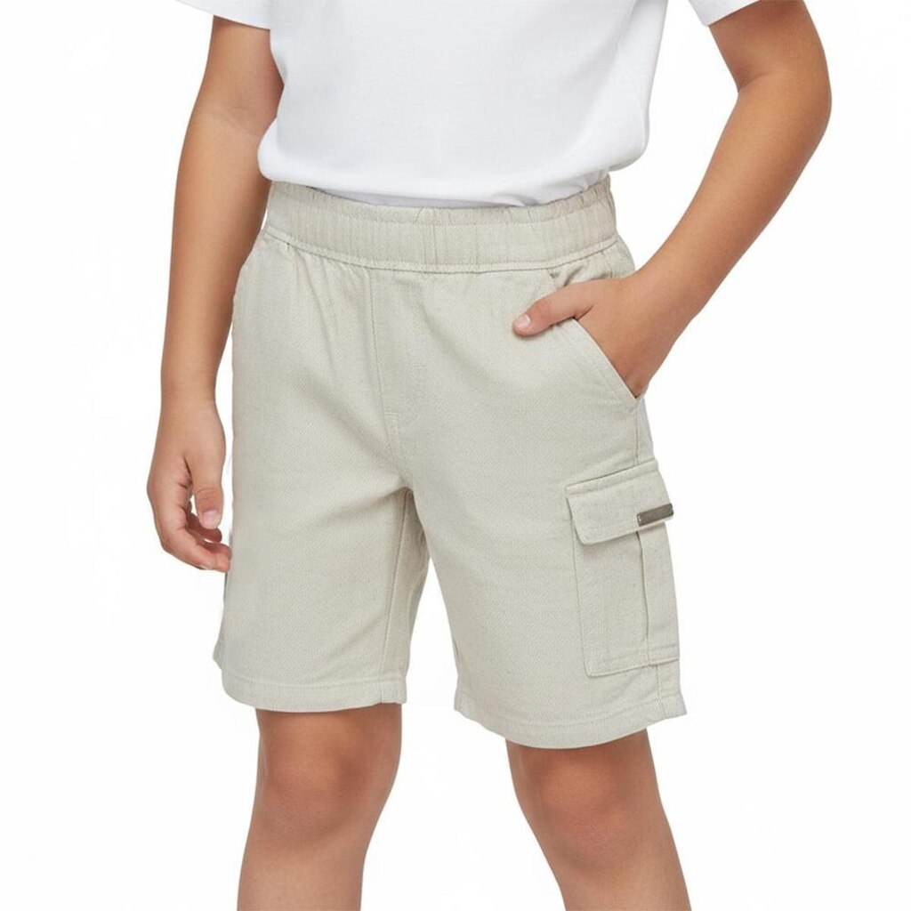 Bermuda Infantil Look Jeans Cargo Linho Bege - 02 - UNICA