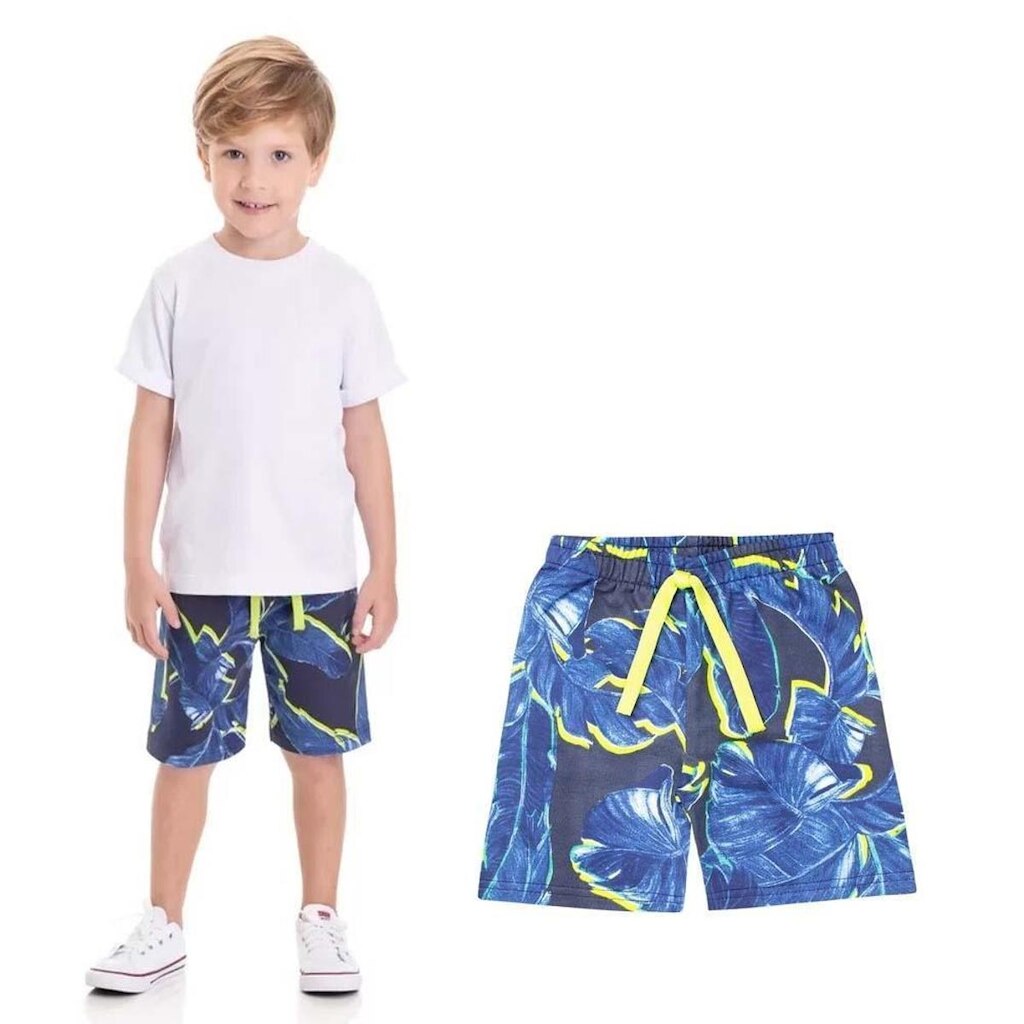 Bermuda Infantil Menino Moletom Marinho Folha TMX