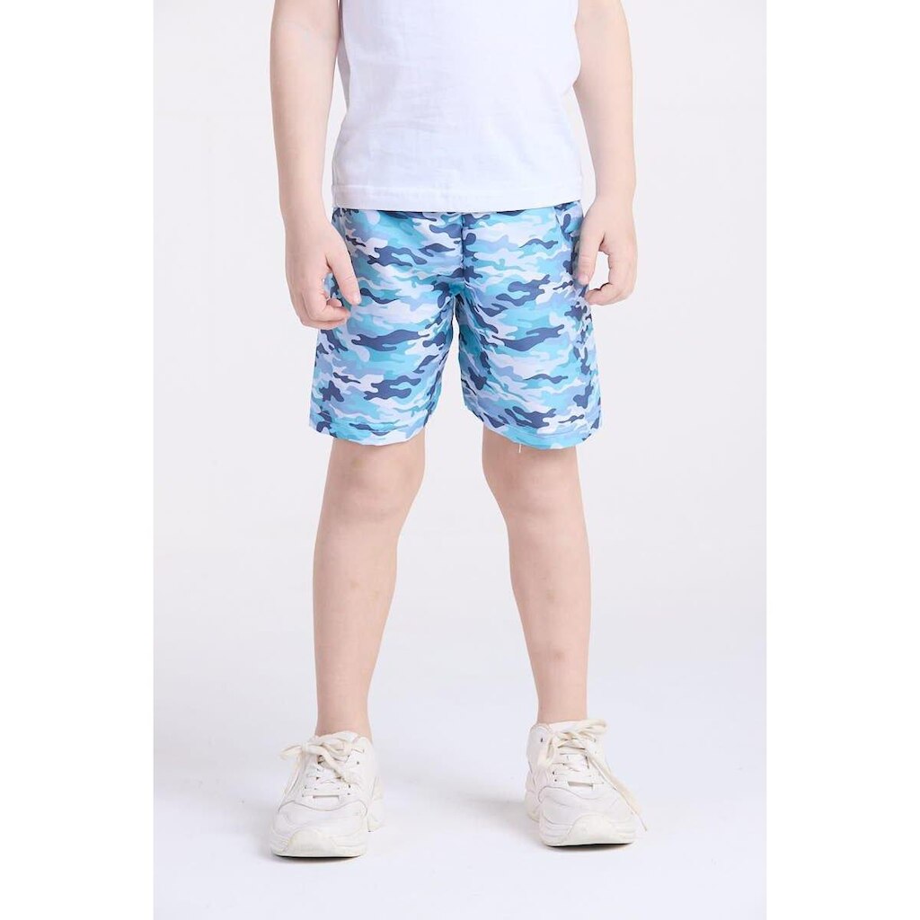 Bermuda Infantil Tactel Camuflado Azul