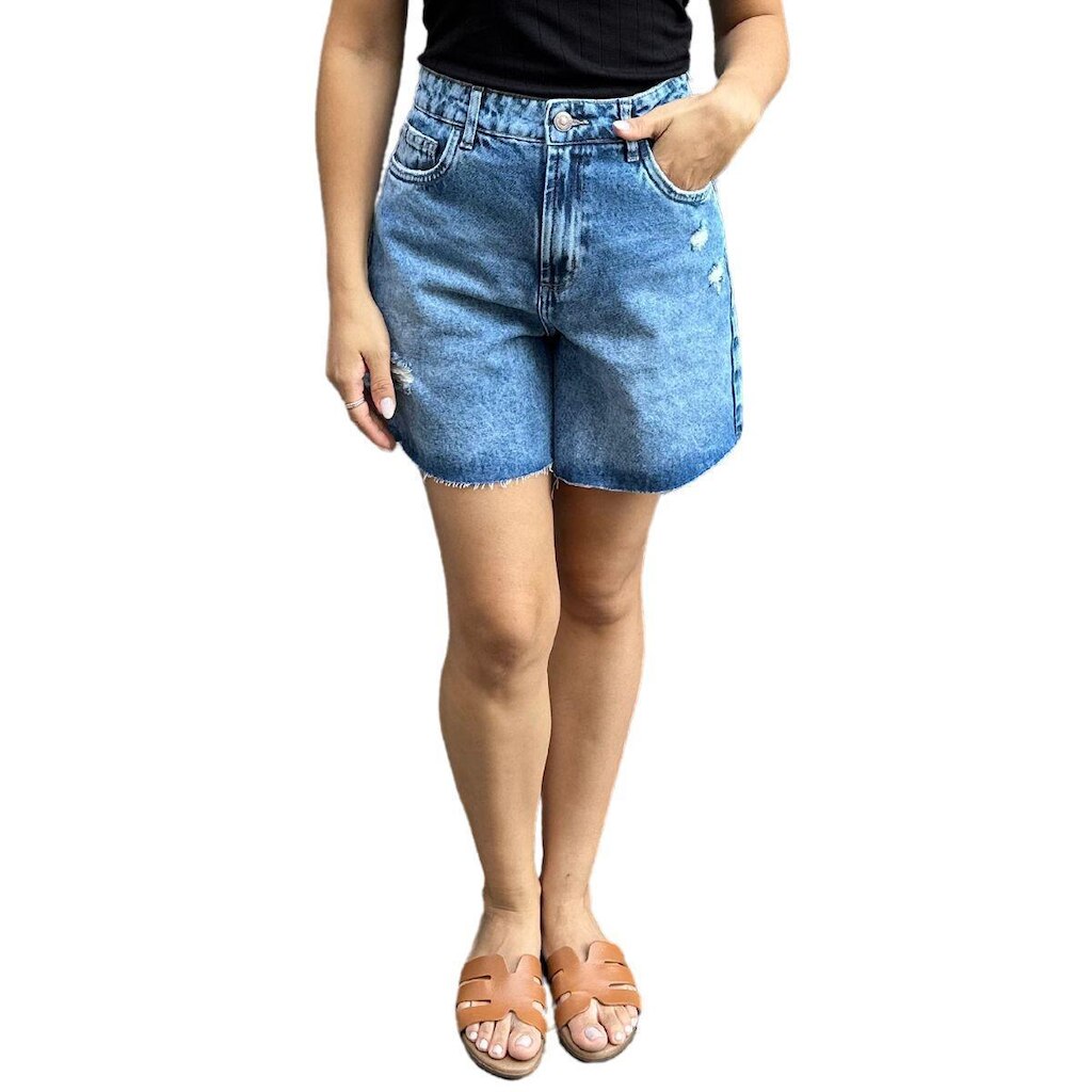 Bermuda Jeans Cintura Alta Reta Dzarm