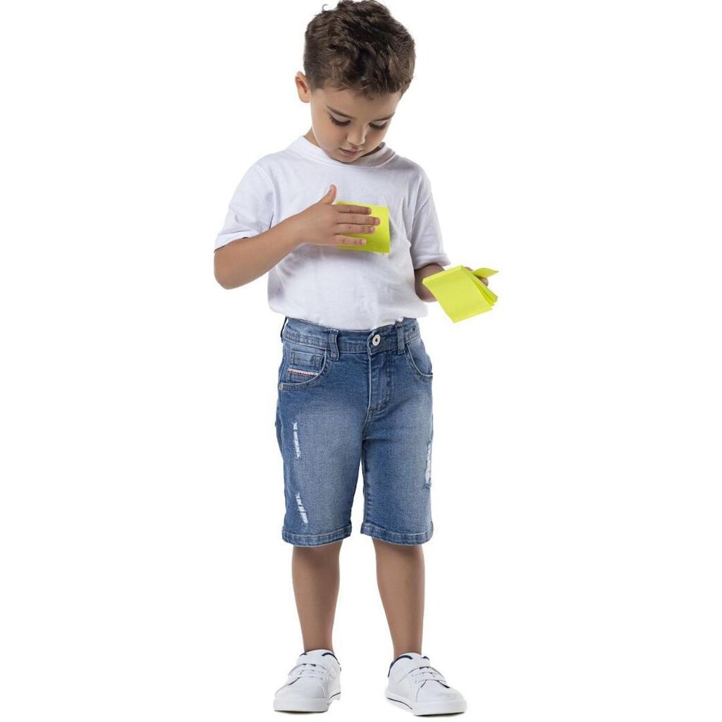 Bermuda Jeans Com Stretch Infantil Menino Tam 4 a 12 - Mania Kids
