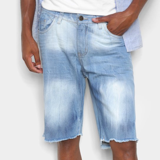 Bermuda Jeans Ecxo Barra Desfiada Masculina - Azul Claro Menor preço em Bermuda Jeans Ecxo Barra Desfiada Masculina - Azul Claro