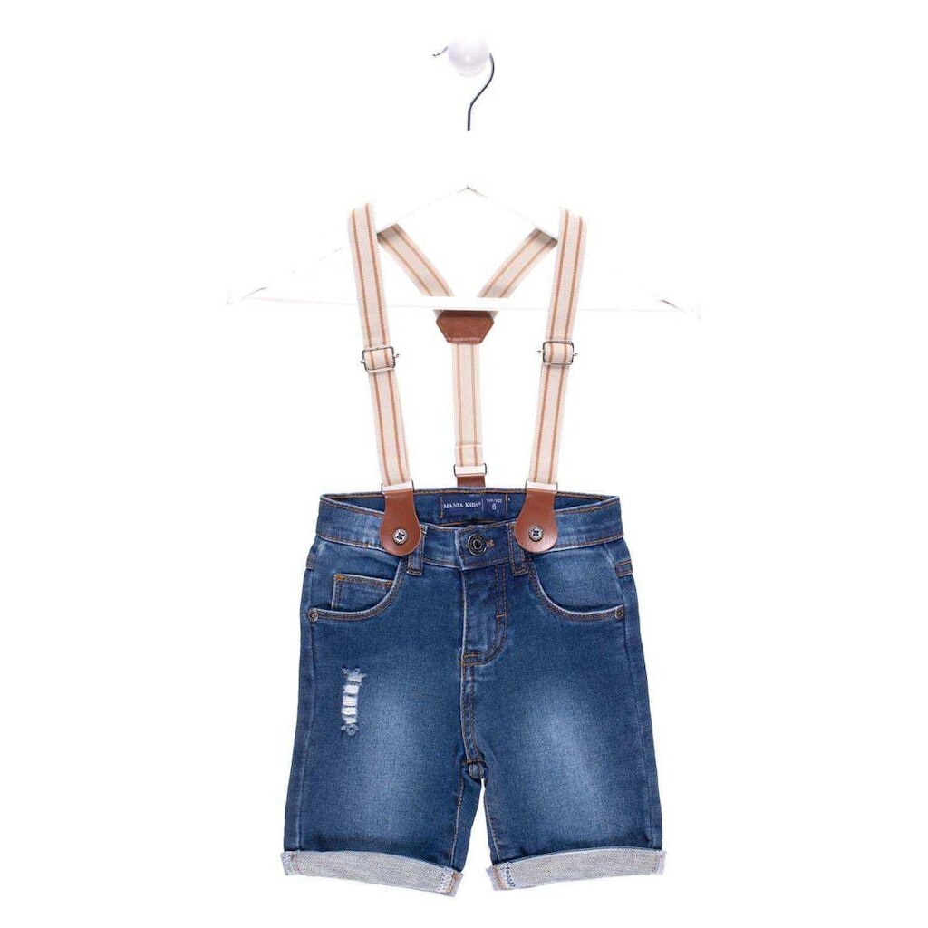 Bermuda Jeans Escuro Menino Bebê com Suspensório Mania Kids - 1032