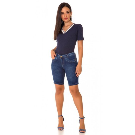 Bermuda Jeans Express Pedal Lucinda - Azul Menor preço em Bermuda Jeans Express Pedal Lucinda - Azul