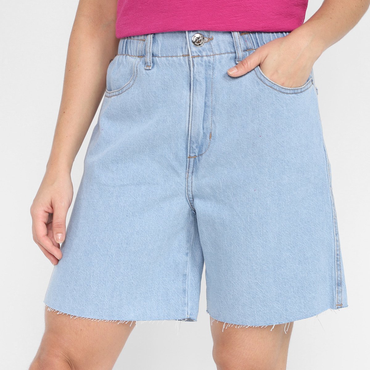 Bermuda Jeans Hering Cintura Alta Elástico Feminina Menor preço em Bermuda Jeans Hering Cintura Alta Elástico Feminina