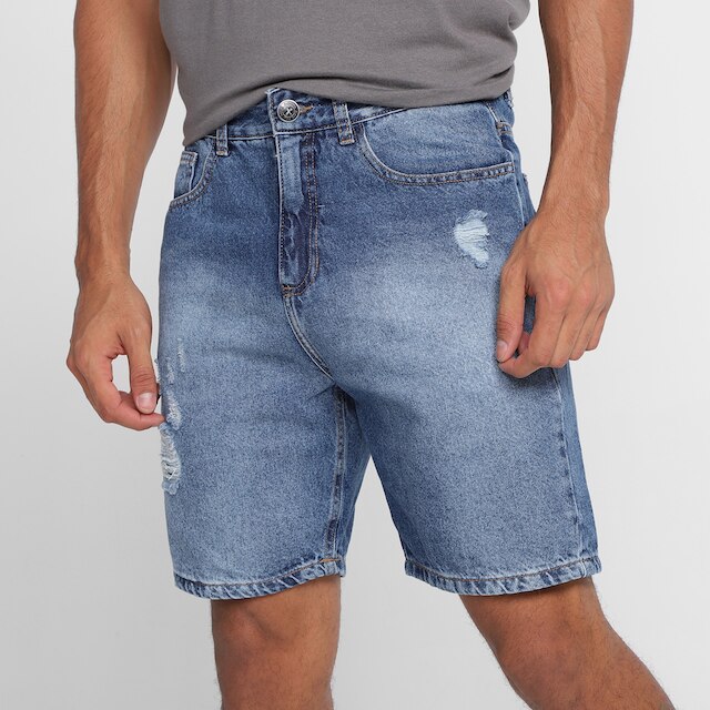 Bermuda Jeans Hering Puídos Masculina - Azul Claro Menor preço em Bermuda Jeans Hering Puídos Masculina - Azul Claro