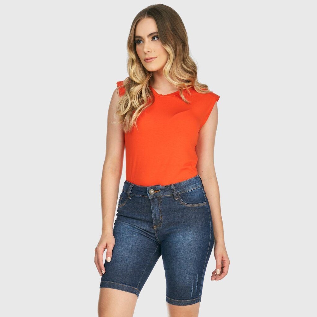 Bermuda Jeans HNO Jeans Ciclista Hot Pants Com Elastano Azul