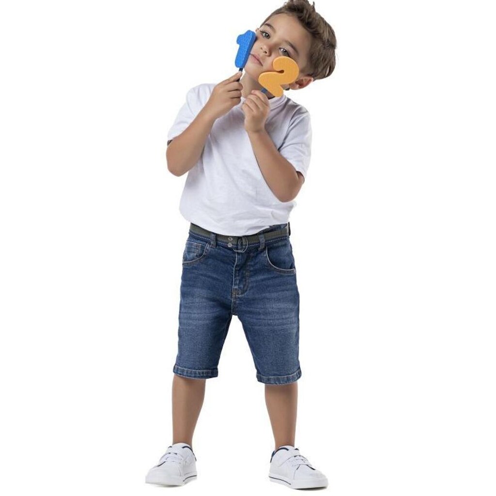 Bermuda Jeans Infantil Menino Com Cinto Tam 4 a 12 - Mania Kids
