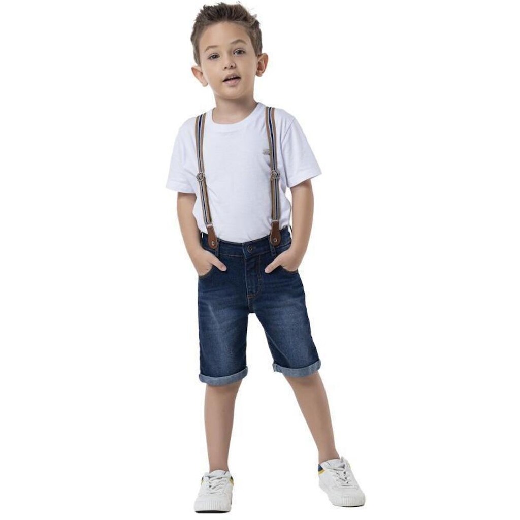 Bermuda Jeans Infantil Menino  Com Suspensório Tam 1 a 4 - Mania Kids