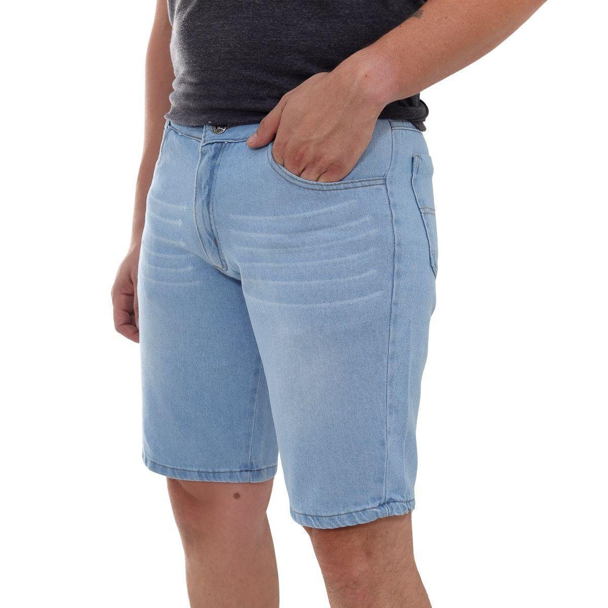 Bermuda Jeans Masculina Básica Lavagem Clara Linha Premium Menor preço em Bermuda Jeans Masculina Básica Lavagem Clara Linha Premium