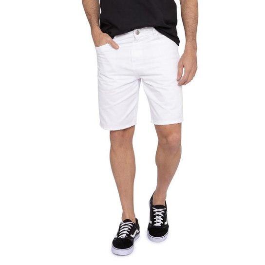 Bermuda Jeans Masculina Básica Lisa Puído Branca Carpinteiro - Branco Menor preço em Bermuda Jeans Masculina Básica Lisa Puído Branca Carpinteiro - Branco