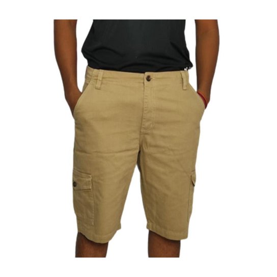 Bermuda Jeans Masculina Cargo Caki - Cáqui Menor preço em Bermuda Jeans Masculina Cargo Caki - Cáqui