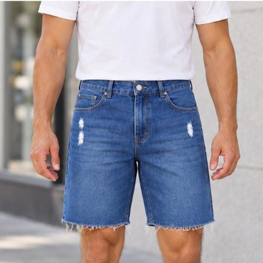Bermuda Jeans Masculina Com Puídos Enfim