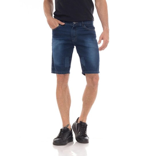 Bermuda Jeans Masculina Comfort Casual - - Azul Menor preço em Bermuda Jeans Masculina Comfort Casual - - Azul