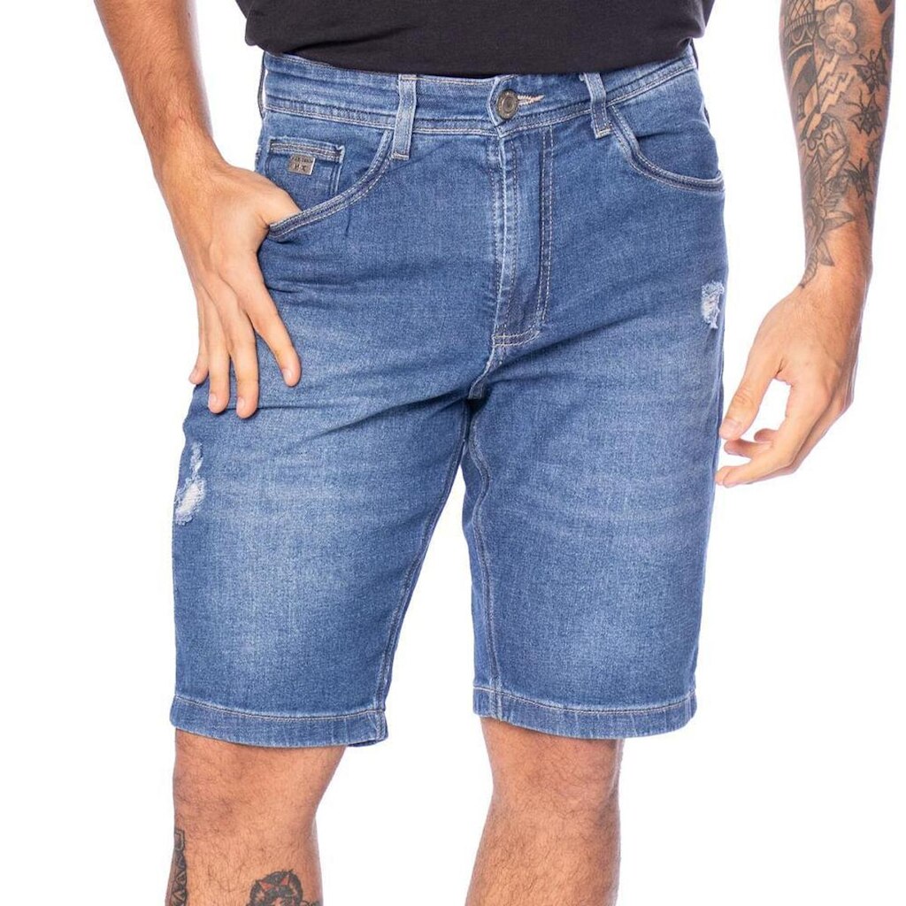 Bermuda Jeans Masculina Max Denim Puídos Azul