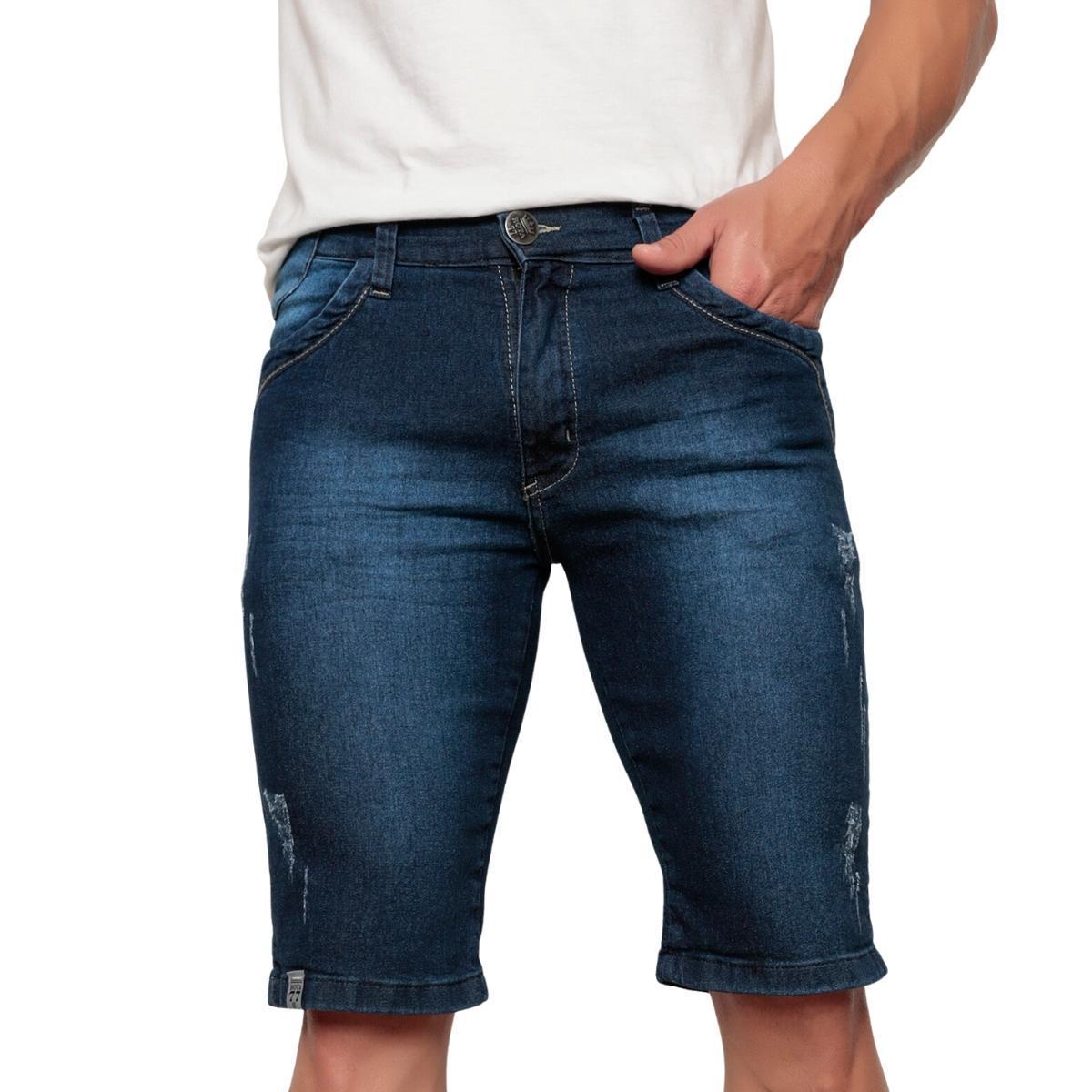 Bermuda Jeans Masculina Mega Premium Blue Dark - Azul Menor preço em Bermuda Jeans Masculina Mega Premium Blue Dark - Azul