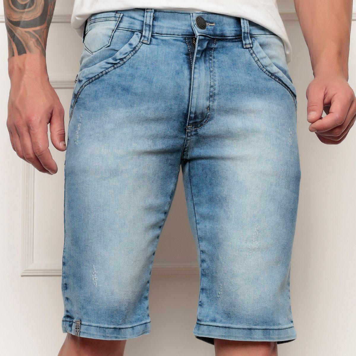 Bermuda Jeans Masculina Mega Premium Lavagem Menor preço em Bermuda Jeans Masculina Mega Premium Lavagem