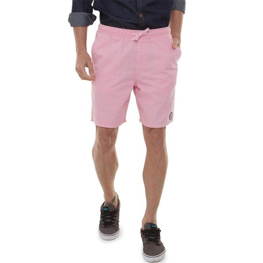 Bermuda Jeans Masculina Short Sarja Cordão - Rosa Menor preço em Bermuda Jeans Masculina Short Sarja Cordão - Rosa