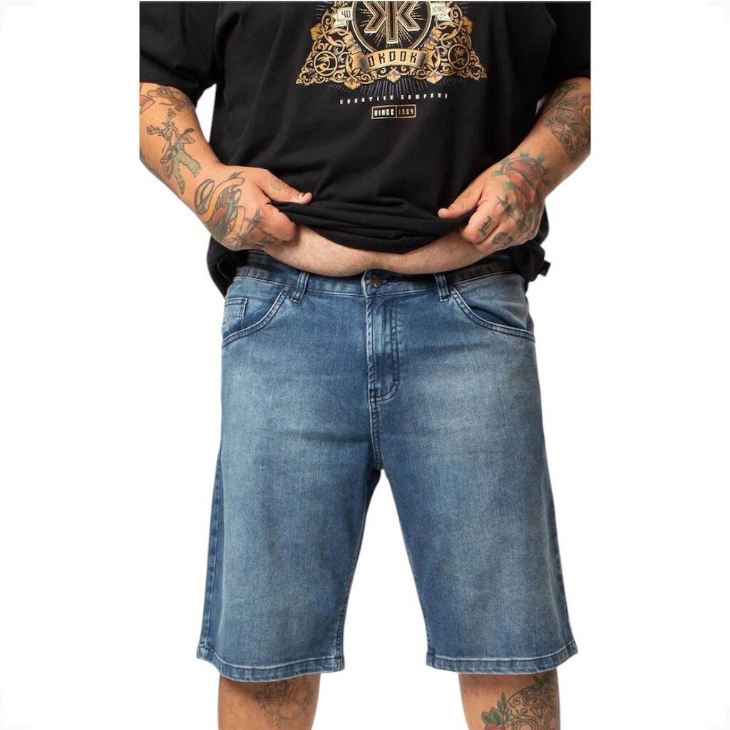 Bermuda Jeans Plus Size Okdok Medium Wash Blue Masculina