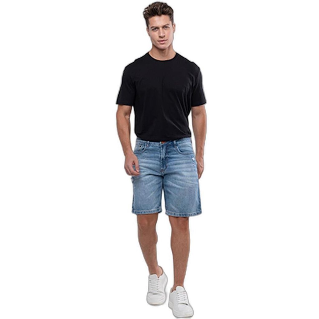 BERMUDA JEANS SLIM FIT MASCULINA BÁSICA ALGODÃO