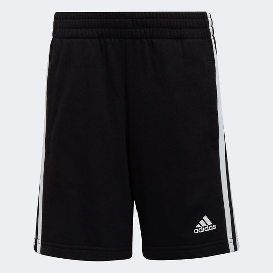 Bermuda Juvenil Adidas 3 Stripes Essentials - Preto+Branco Menor preço em Bermuda Juvenil Adidas 3 Stripes Essentials - Preto+Branco