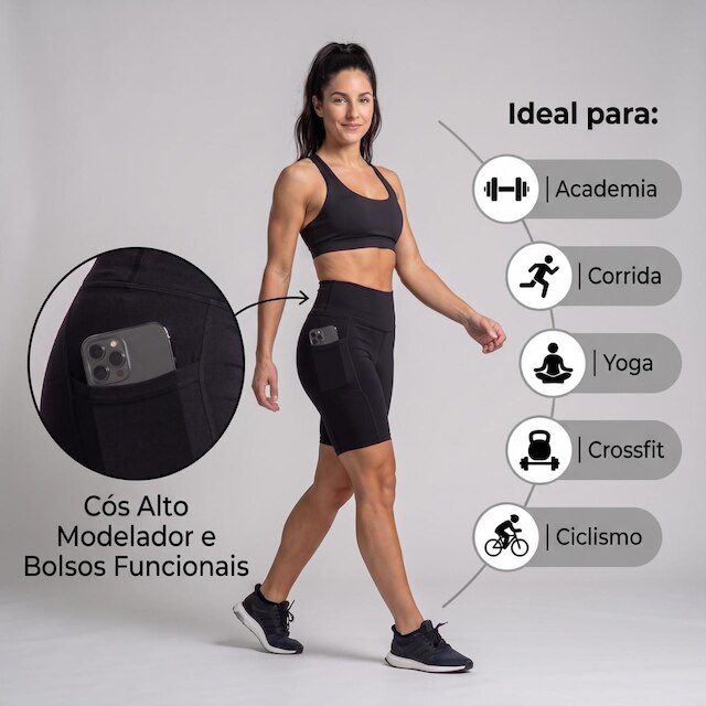 Bermuda Legging Suplex Grosso com Bolso Lateral Academia