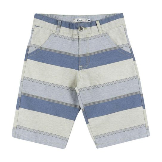 Bermuda Look Jeans Sarja Listrada - AZUL - 14 - Azul Menor preço em Bermuda Look Jeans Sarja Listrada - AZUL - 14 - Azul