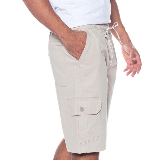 Bermuda Macaw Cargo Sarja Elástico 7731 - Bege Menor preço em Bermuda Macaw Cargo Sarja Elástico 7731 - Bege