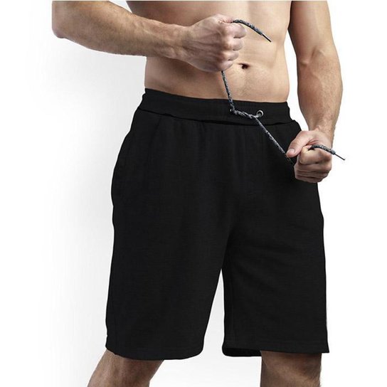 Bermuda Masculina Algodão Academia Short Adulto Lisa Moletom - Preto Menor preço em Bermuda Masculina Algodão Academia Short Adulto Lisa Moletom - Preto