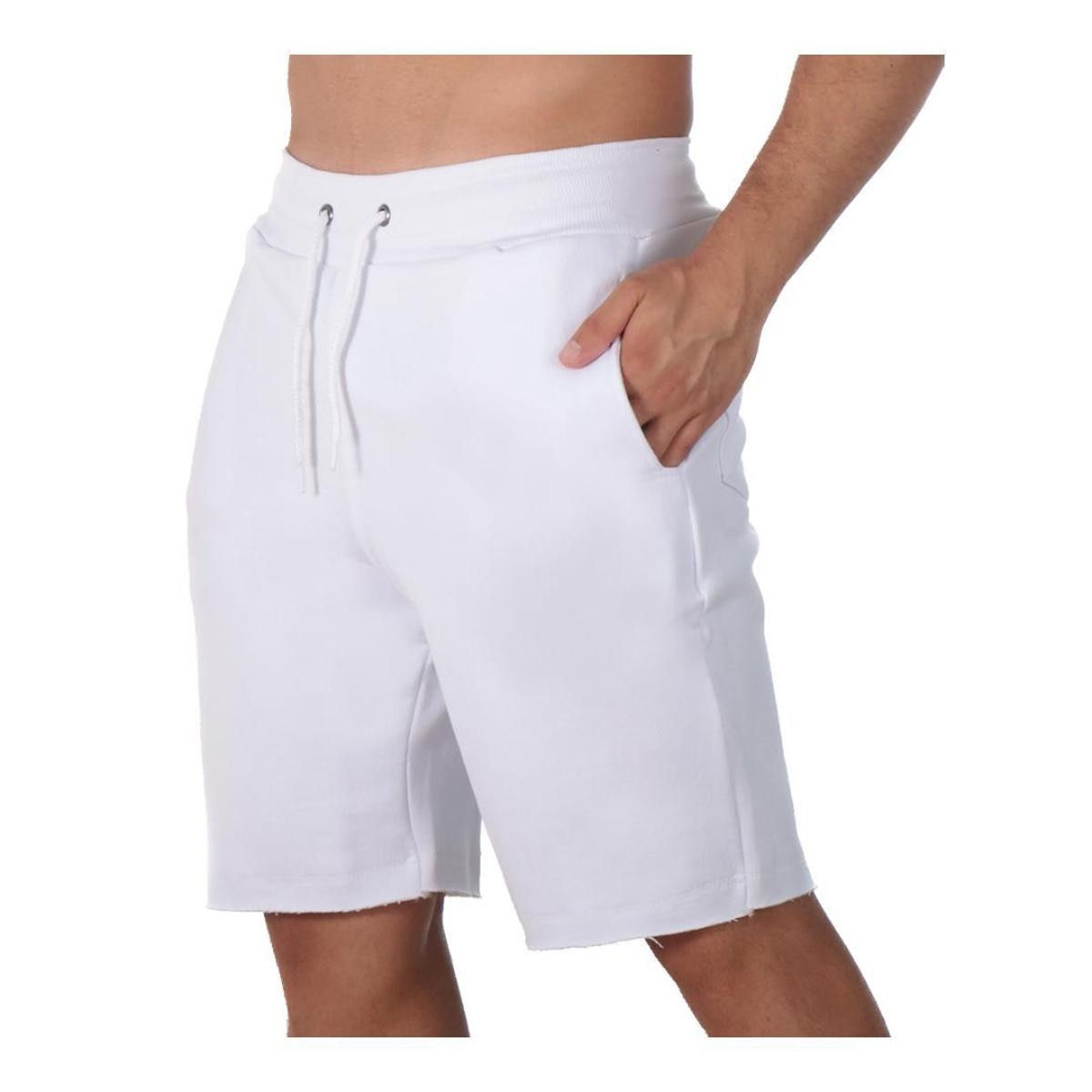 Bermuda Masculina de Moletom Branca com Bolso na Lateral