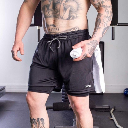 Bermuda Masculina Esportiva 2 em 1 Shorts com Segunda Pele Calção Academia Corrida Fitness Treino