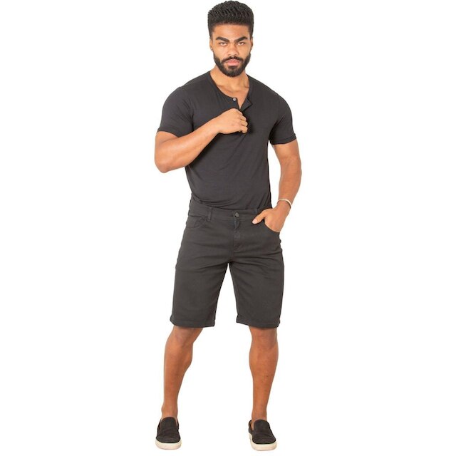 Bermuda Masculina Jeans c/ Elastano Preta Casual Confort