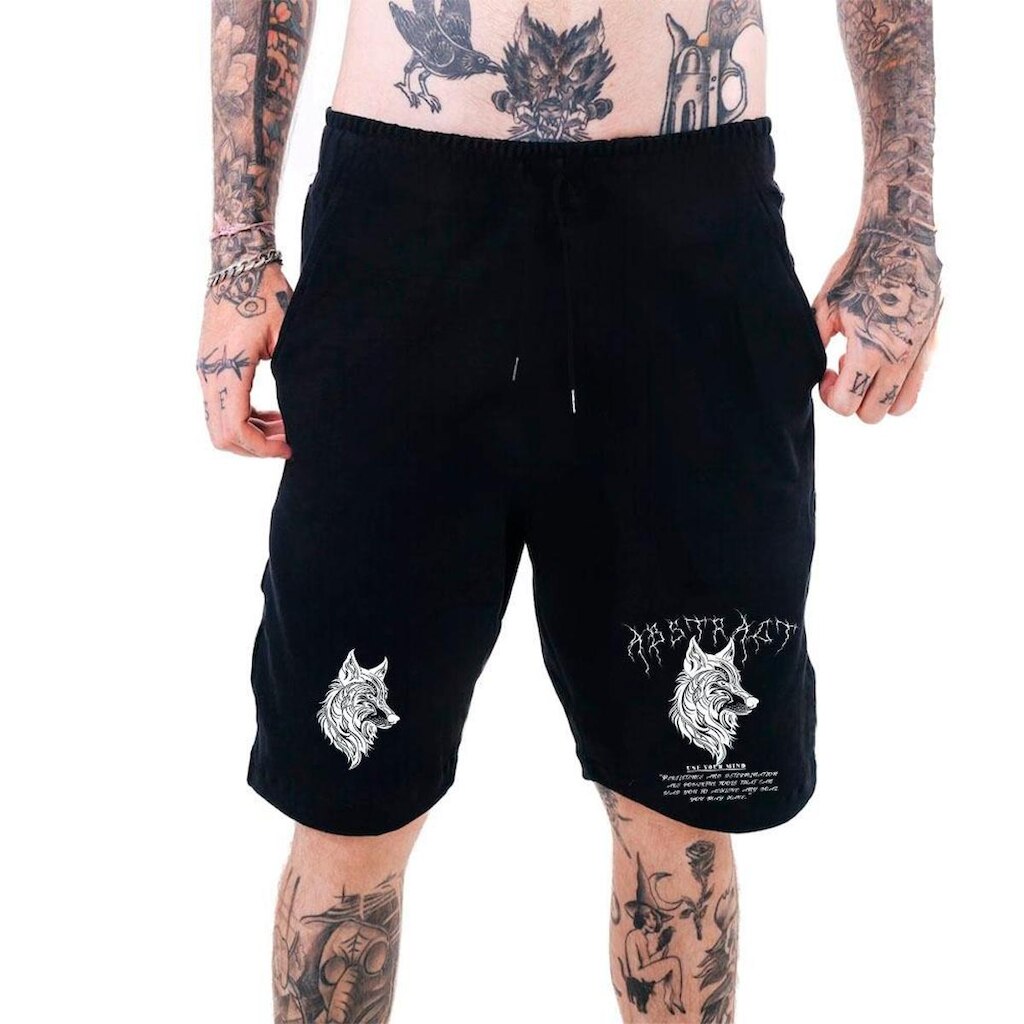 Bermuda Masculina Moletinho‎ Lobo Gótico Estilo Mind Abstract